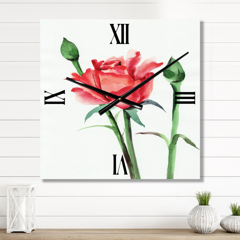 Horloge murale rose rouge avec boutons, Grand