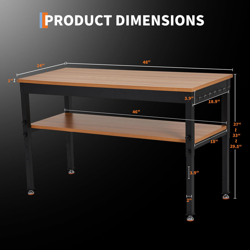 Établi réglable 60 "/ 48" - capacité 2000/500 LBS robuste, avec prise de courant et tablette de rangement - pour le garage, l'atelier et la maison