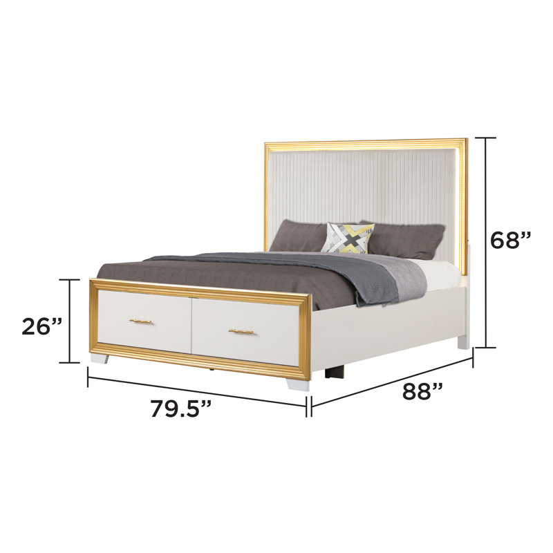 Javario King 3PC White & Gold, 3 Pcs: Bed, 2 Nightstands, King