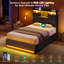 Lit simple avec éclairage RVB et station de recharge, lit de jeu une place avec tête de lit et 2 grands tiroirs de rangement, cadre de lit plateforme rembourré style sport électronique, sommier non requis, noir-1624657010-1624657015