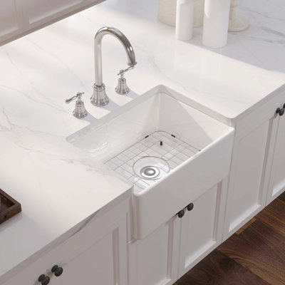 Eridanus 21'' L x 15'' W Single Bowl Ceramic Farmhouse Kitchen Sink with Pop-Up Drain, Utility Sink