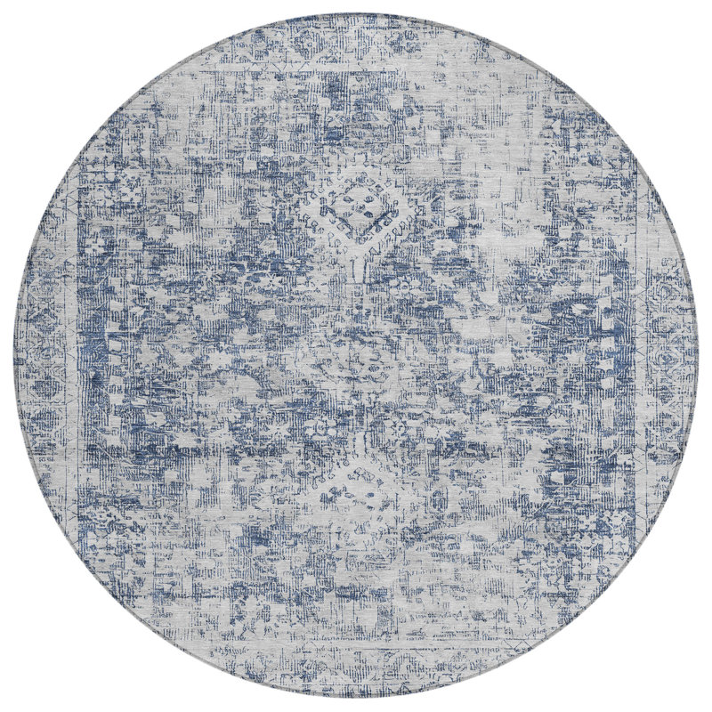 Tapis rond lavable intérieur / extérieur bleu marine 8 pi