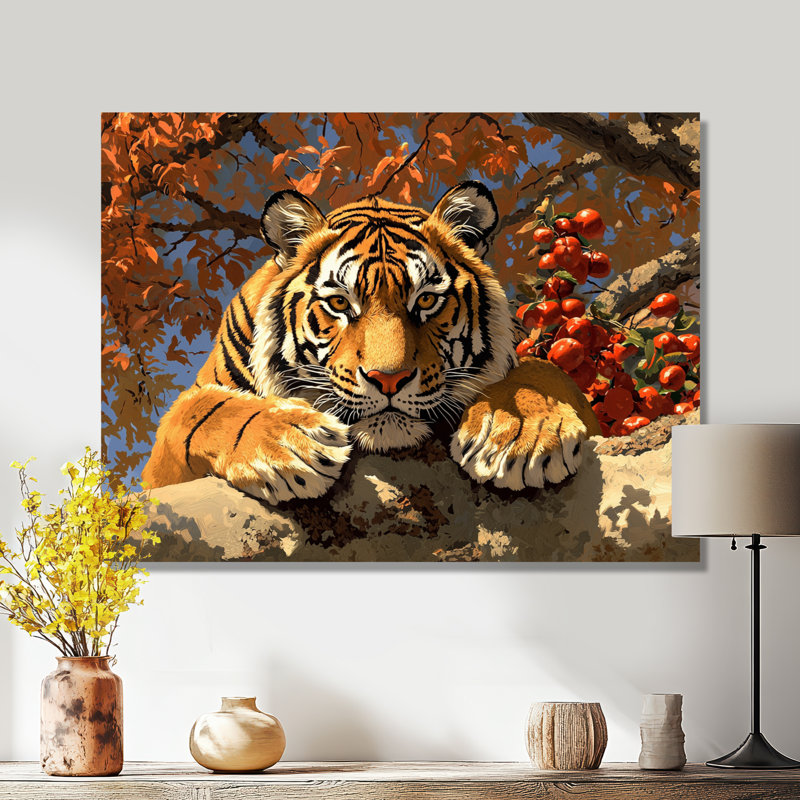 Portrait de tigre au soleil - impression d'art mural tigre, H 12 po x l 20 po, Toile tendue, Ne s’applique pas