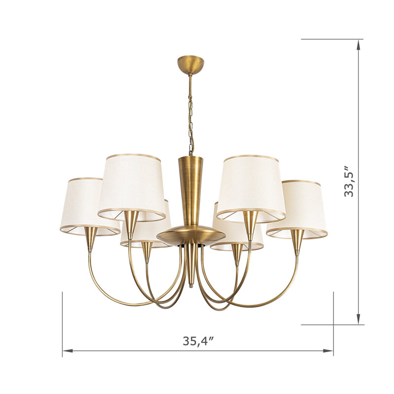 Lustre en métal 6 lumières avec capuchon en tissu