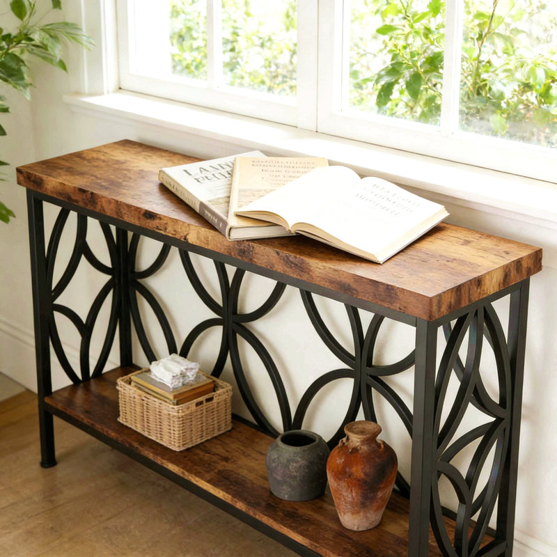 Table basse, console à 2 niveaux, canapé moderne, Brun, Black