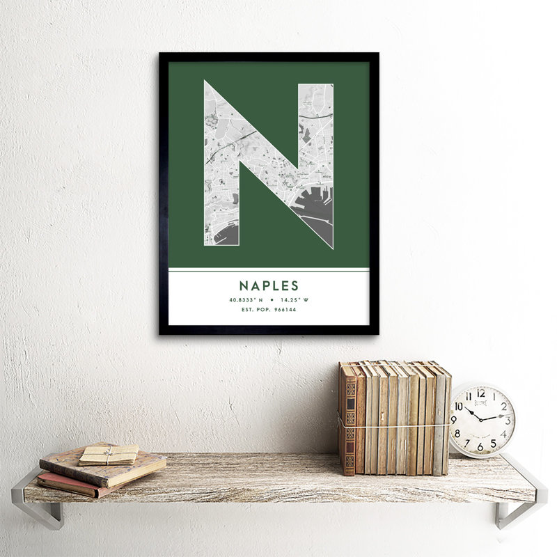 Naples Italy City Map Green - Single Picture Frame Typography