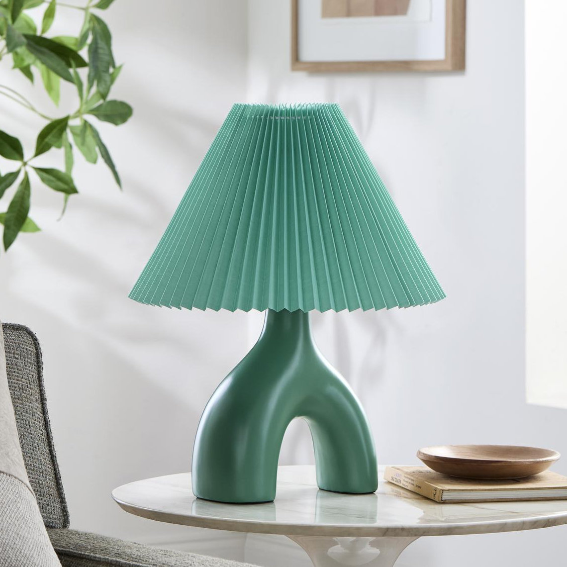 Celes Ceramic Table Lamp, Green, Green