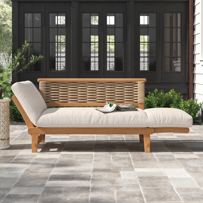 Decatur 79'' Wide Outdoor Teak Patio Daybed with SunbCushions, Canvas Vellum Sunbrella® Canvas