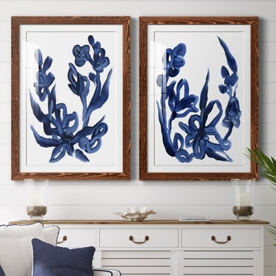 Indigo Brush Blooms I " Indigo Brush Blooms I " 2 - Pieces Painting Print