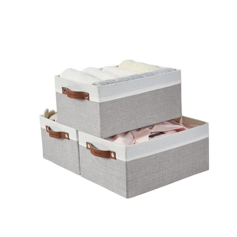 Ensemble de bacs de rangement en tissu, Gris / blanc