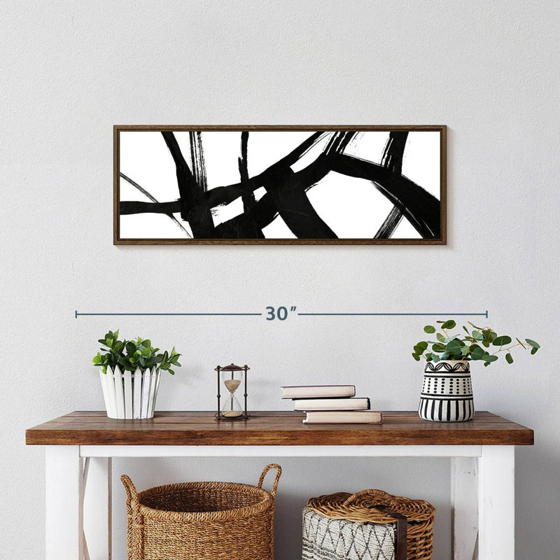 Encre noire stries V, 25" X 9", Floating Frame Walnut