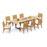 6 Seats 7 Pcs Grade-A Teak Wood Dining Set: 94" Double Extension Mas Rectangle Trestle Leg Table And 6 Atnas Chairs (2 Arm & 4 Armless Chairs) #11AT2102