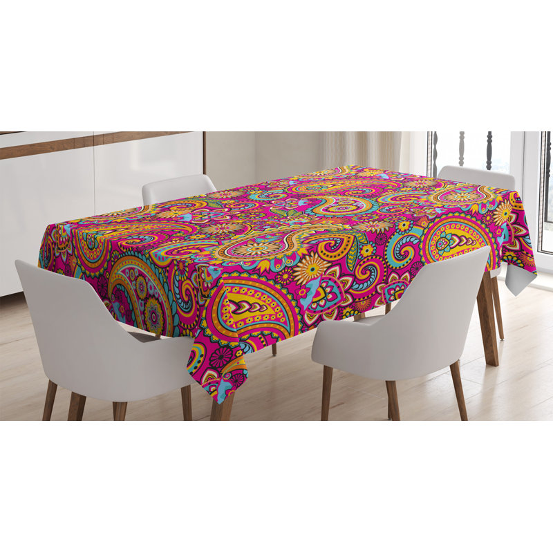 Paisley Tablecloth, Ornate Traditional Paisley Elements With Details In Bohemian Design Print, Rectangular Table Cover For Dining Room Kitchen Decor, 60" X 84", Multicolor