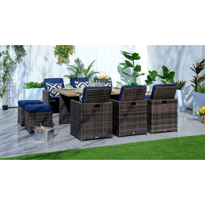 6 - Person Wicker Patio Dining Set with Rectangular Table , Cushions Included