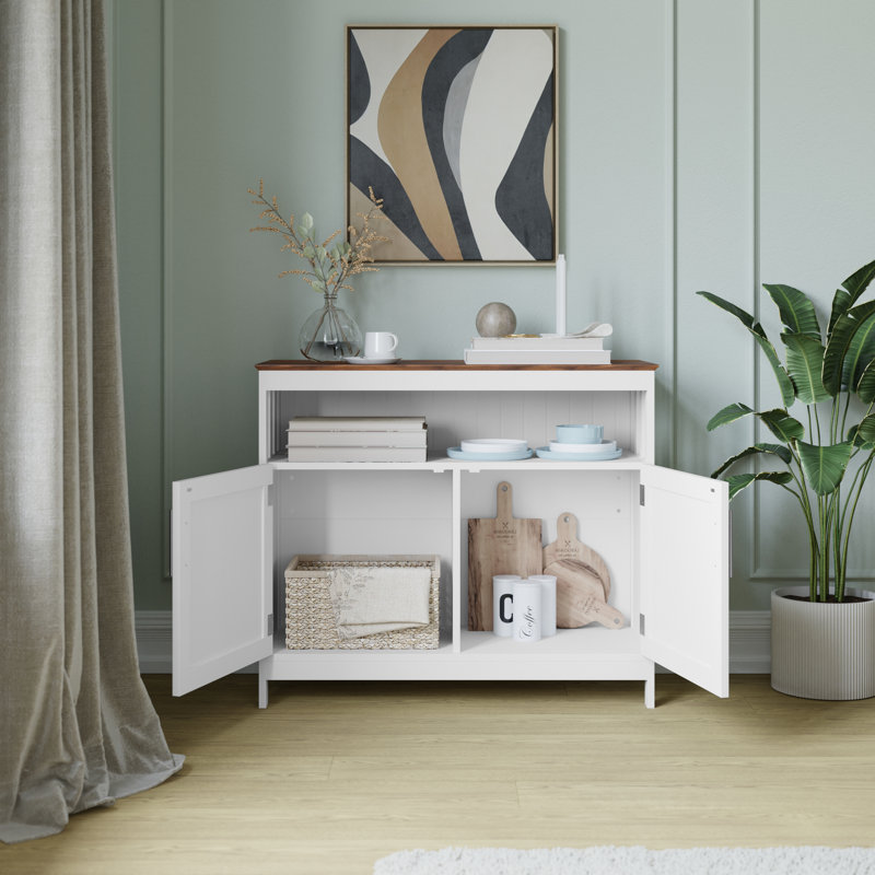 Quintavia Classic Sideboard and Buffet Cabinet with Open and Closed Storage, White