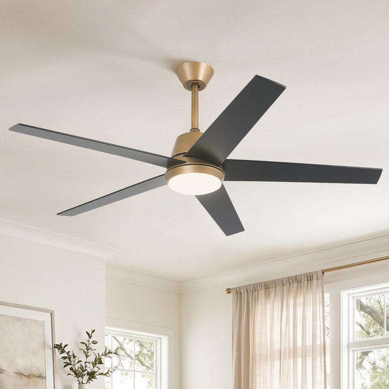 Ventilateur de plafond intelligent à intensité variable de 52 po avec 3 lumières à DEL CCT, APP et télécommande, moteur à courant continu réversible à 6 vitesses, pales de bois à double face, minuterie, tiges verticales de 6 po / 10 po