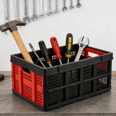 Panier en plastique pliable 55L avec poignées latérales pour la nourriture, les boissons, les livres, les outils,