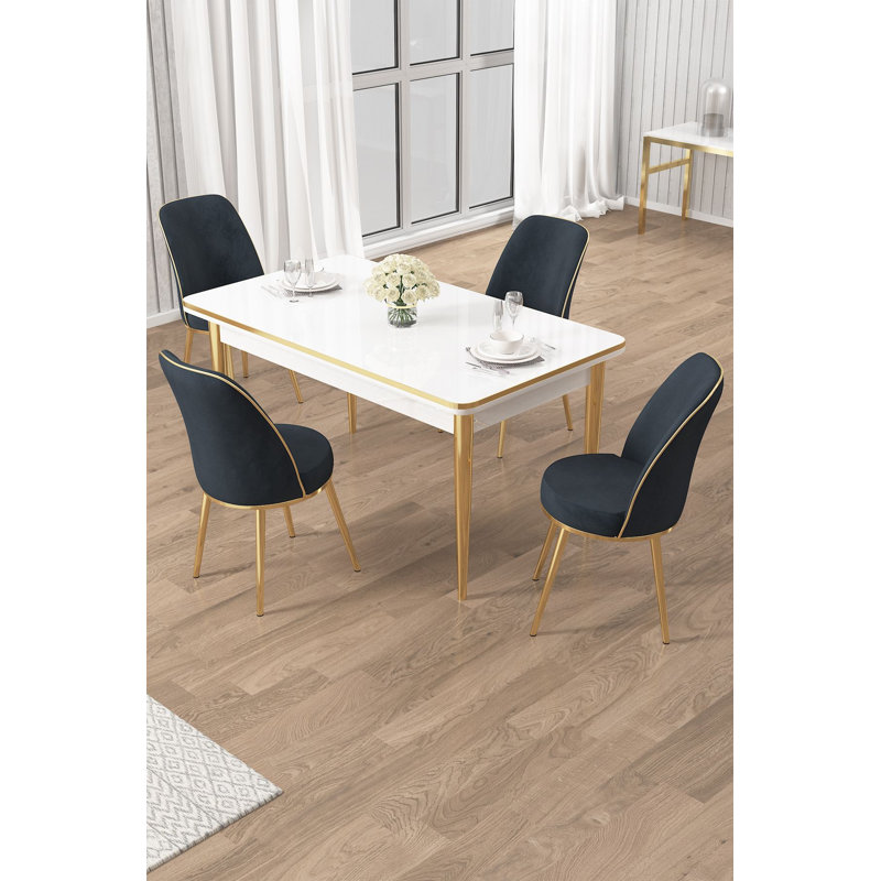 Ensemble de table et chaises de salle à manger (5 pièces), Anthracite, Gold