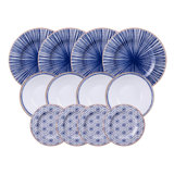 12 Piece Porcelain China Dinnerware Set - Service for 4