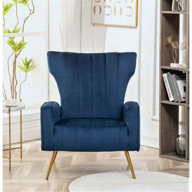 Fauteuil d'appoint à oreilles en velours, Bleu