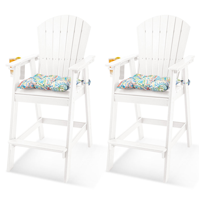 Tabouret de bar d'extérieur 27,6 po avec coussin Faul, Blanc