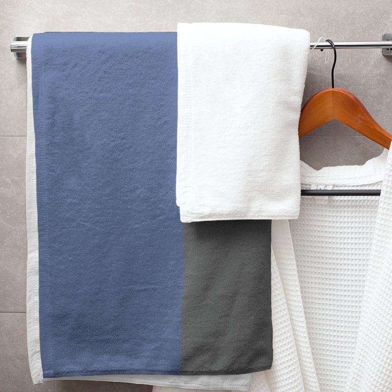 Cotton Blend Lightweight Bath Towel, Blue/Gray/Yellow