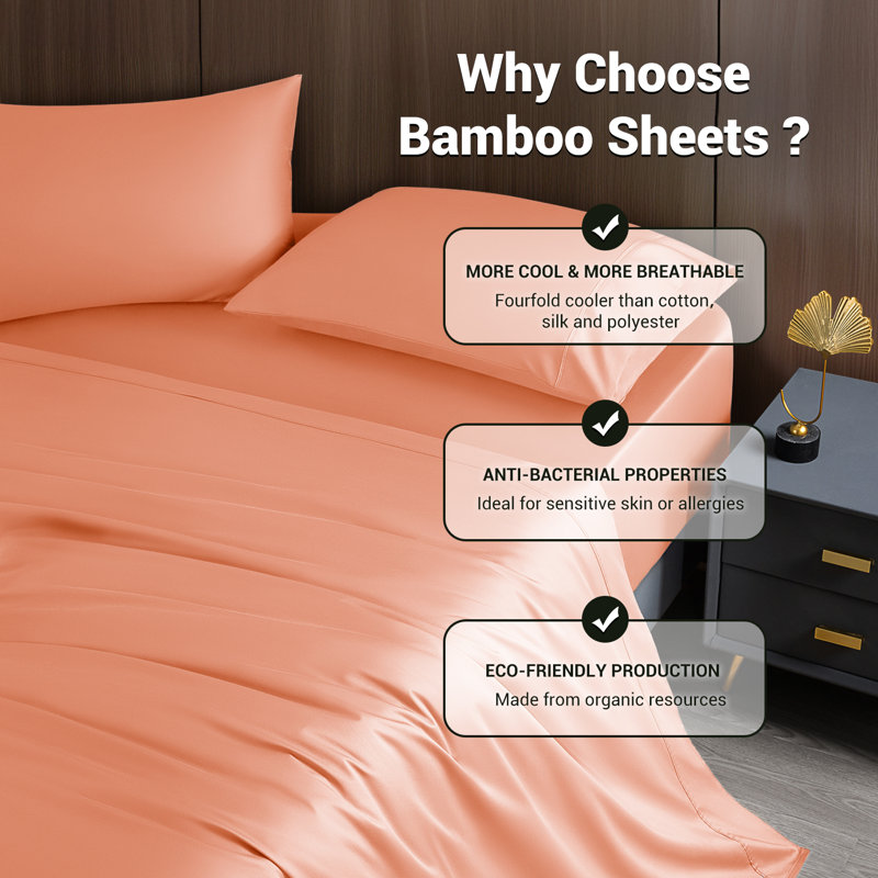 Bamboo Sheet Set, Coral, King Sheet Case Pack with 3 Additional Pieces