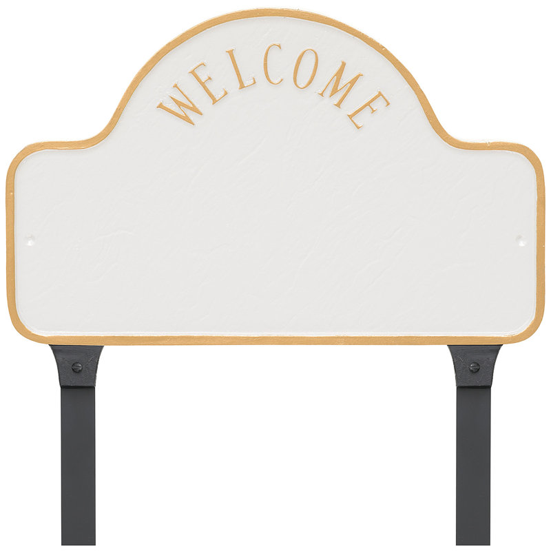 Enseigne d’adresse pour pelouse sur 3 lignes welcome, Chocolat / or, Oui