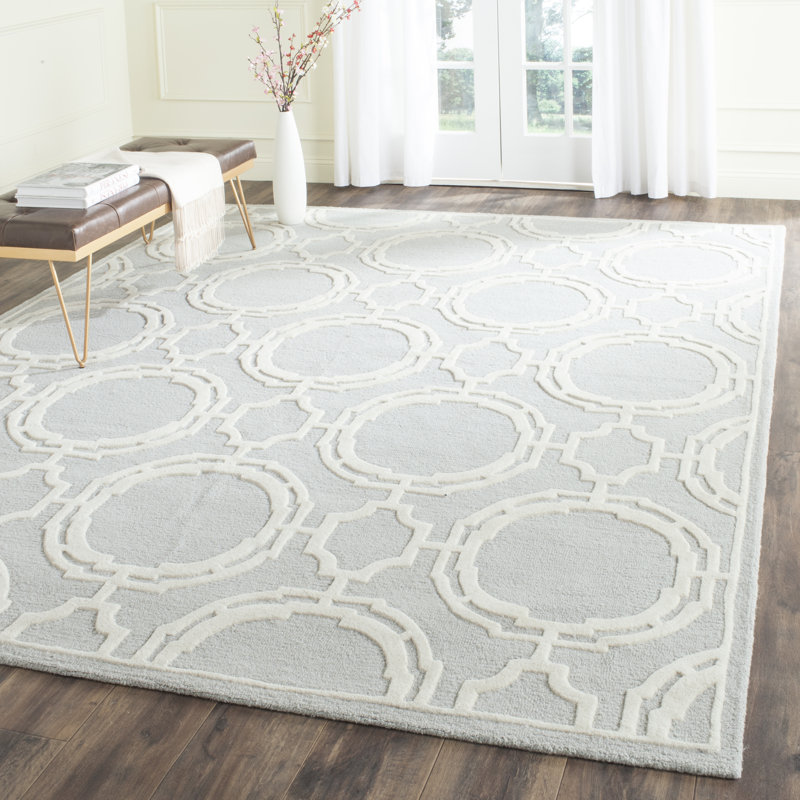 Tapis gris / ivoire en laine touffeté à la main Deedgra, Rectangle 8 pi x 10 pi