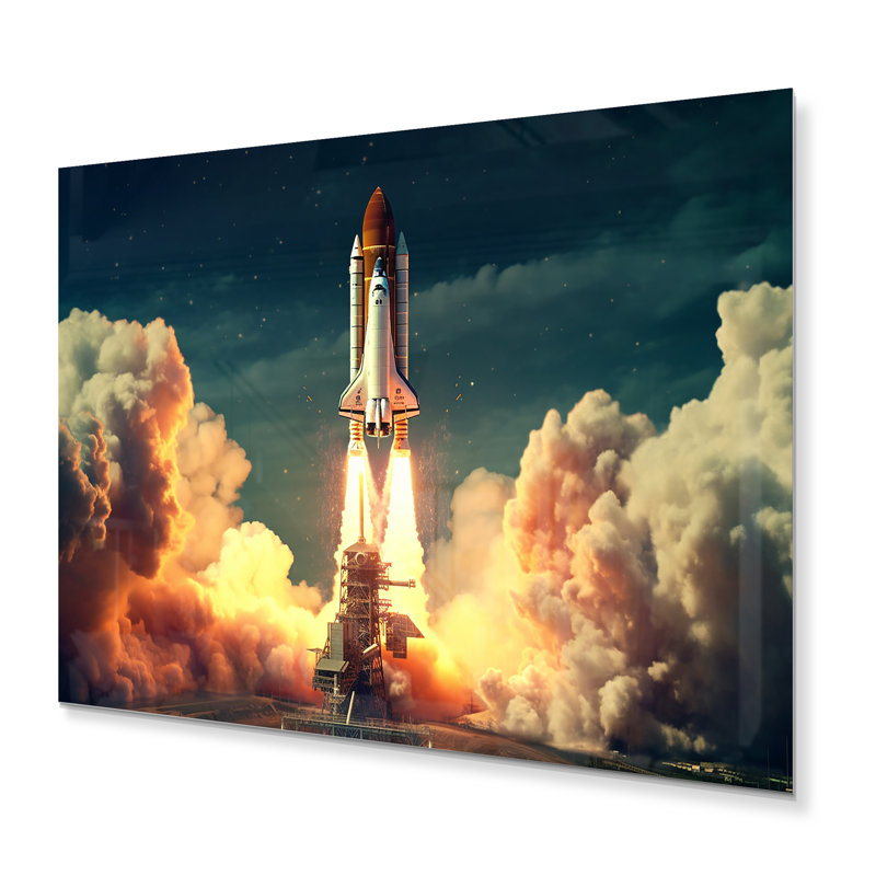 Vaisseau rétro vintage fusée II - art mural en métal fusée, H 30 po x l 40 po x P 1 po