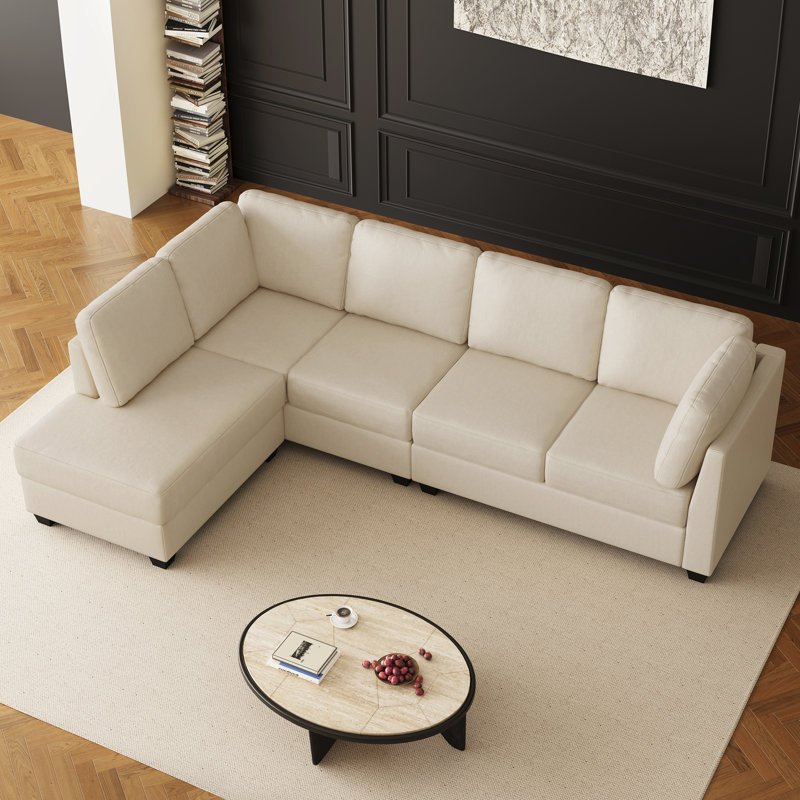 Canapé modulaire en L en similicuir, Similicuir beige, Orienté à gauche (vu de face)