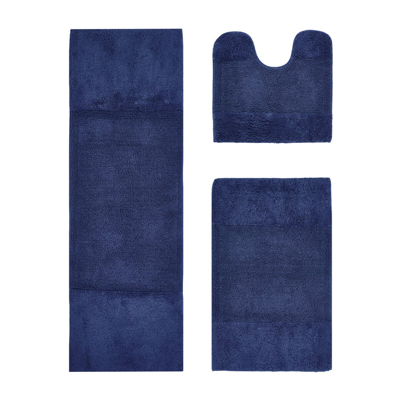 Ensemble de tapis pour salle de bain 3 pièces 100% coton 2155 g / m² Merkle, certifié OEKO-TEX®, envers en latex antidérapant, touffeté moelleux, super absorbant et lavable à la machine pour la salle de bain, la douche et la baignoire, bleu marine