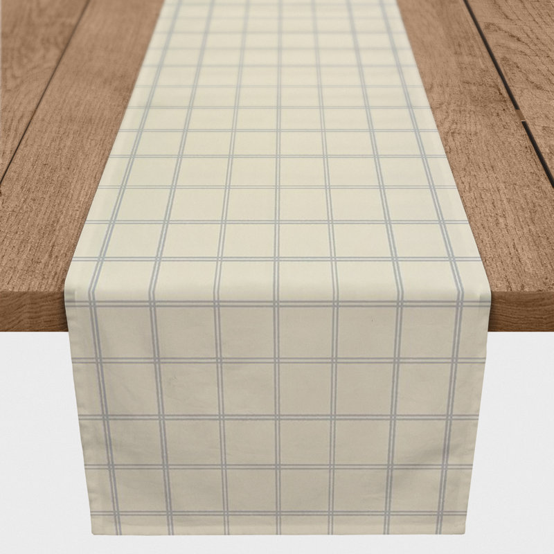 Red And Cream Check Table Runner, 72" x 16", Gray/Cream