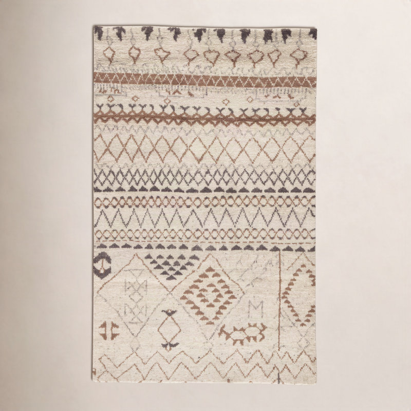 Hand Knotted Wool Area Rug in Cream/Brown, Rectangle 8' x 10'
