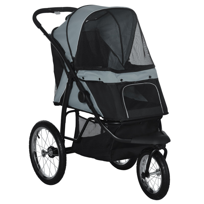 Dog Pram for Medium Small Breeds w Rubber Wheels Grey