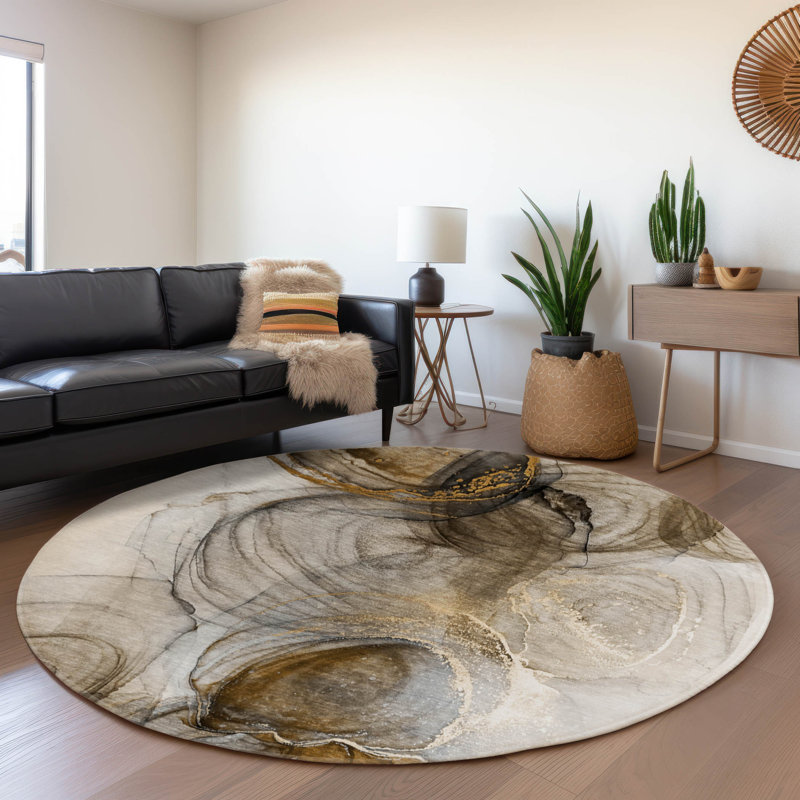 Cerrito Premium Machine Washable Cerrito AMF513 Brown Rug, Round 8'