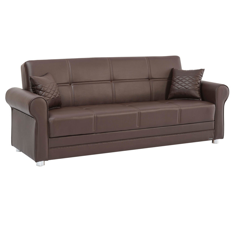 Canapé-lit rembourré convertible avec rangement, Brun