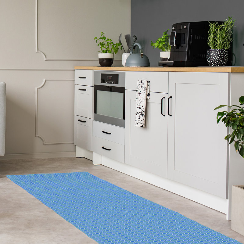 Tapis bleu ciel à carreaux géométriques, Tapis de couloir 2 pi 6 po x 8 pi