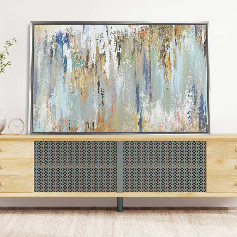 Blue Gold Illusion - peinture sur toile, H 21,5 po x l 33,5 po, Impression encadrée, Argent argent