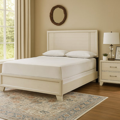 Charie Queen Bed With Panel-Style Headboard, Tapered Legs, White Wood