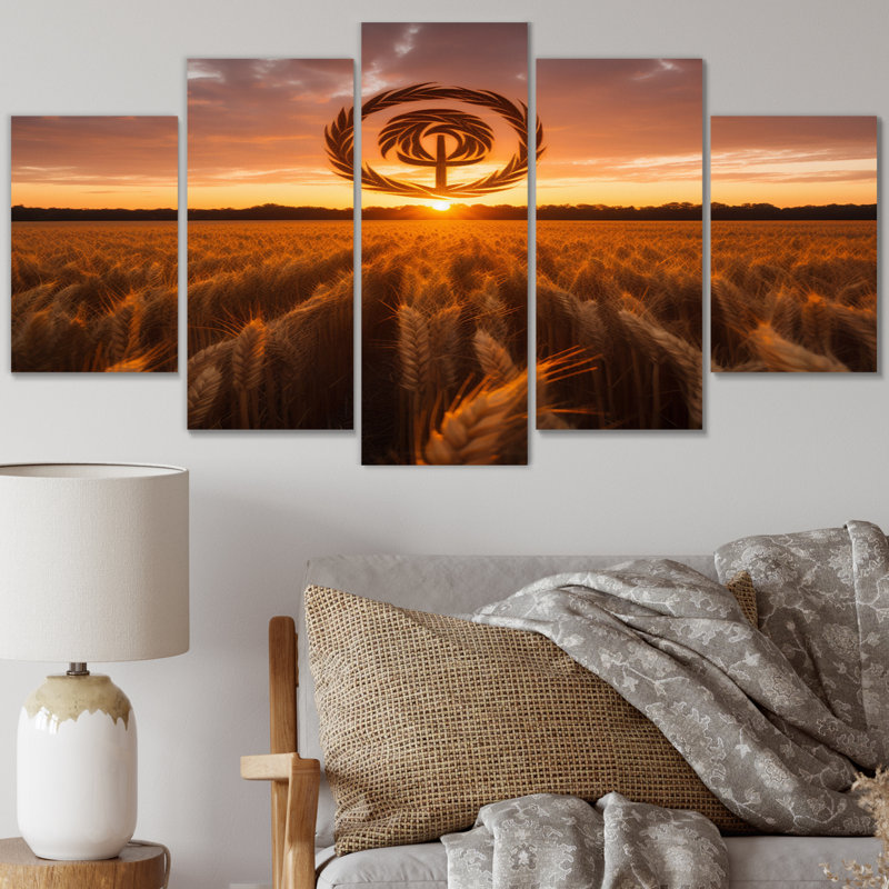 «Mysterious Cropcircle In The Wheat Fields», impression sur toile de 5 scènes de la nature