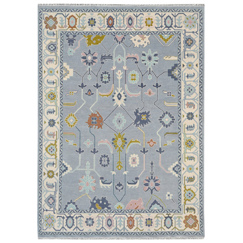 Odette Hand Knotted Wool Trellis Area Rug, Rectangle 6' x 9'