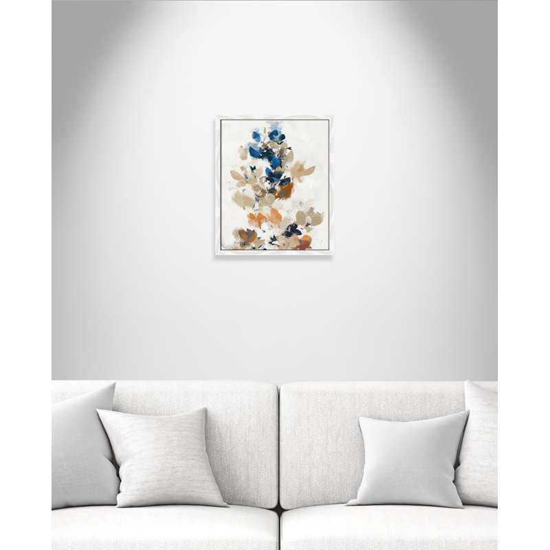 Vague de fleurs bleues II par Ken Roko, L 16 po x H 19 po, Framed Print, White Woodgrain