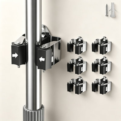 Broom Holder Wall Mount With Star Shaped Rollers - 6 Pack Heavy Duty Broom Rack For Strong Grip And Rust Resistance - Organize Garden Tools, Mops, And Shovels In Garage, Shed, Or Laundry Room