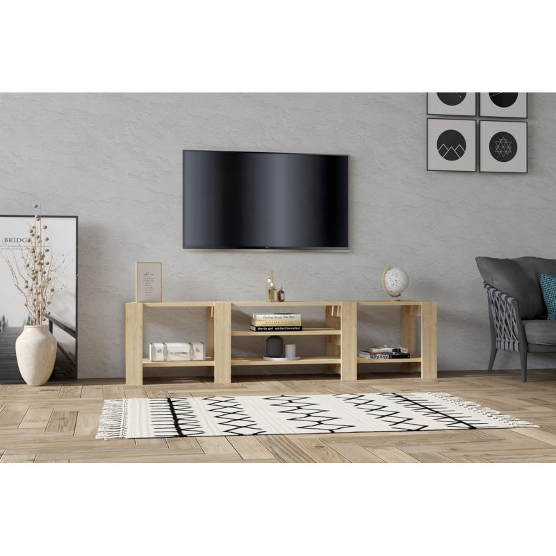 Élégant meuble télé 62,9 po x 15,8 po x 13,2 po | 100% panneau de particules enduit de mélamine, épaisseur: 0,7 pouce | Design moderne pour le salon et les espaces de divertissement, durable et élégant