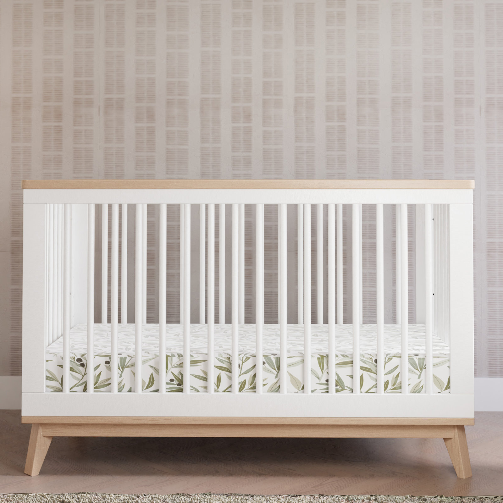 Scoot Pine 3-in-1 Convertible Crib, White/Washed Natural