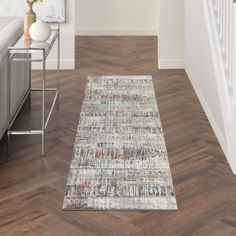 Tapis contemporain contemporain multicolore transitionnel, Tapis de couloir 2 pi 2 po x 7 pi 6 po