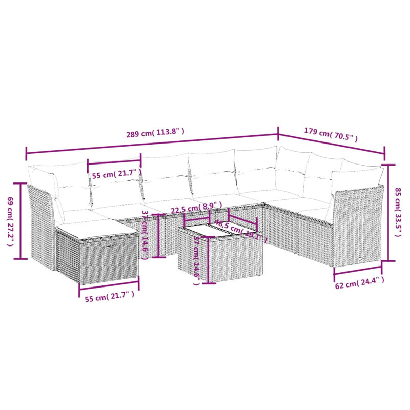 Ensemble de canapés de jardin modulaires en rotin poly, Beige
