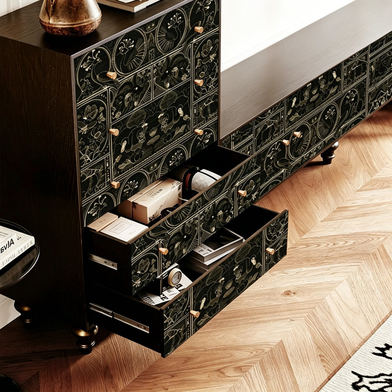 Décor d'armoire de rangement en bois massif à motif rétro