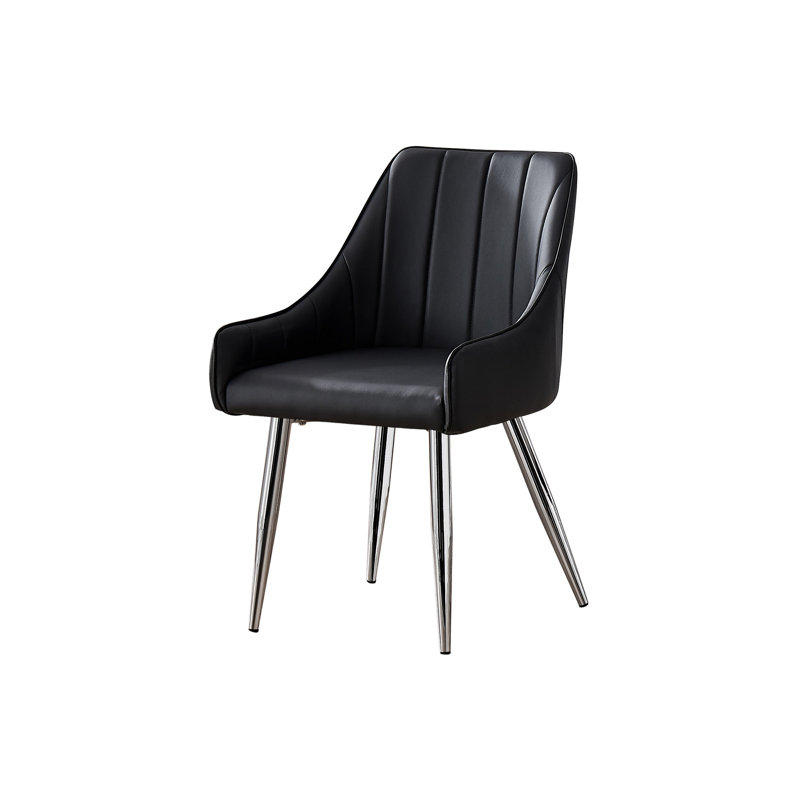 Black Faux Leather Upholstered Dining Chair with Silver Metal Legs, Set of 2